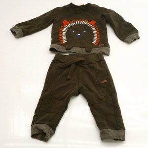 Organic Cotton 6 Month Minymo Jogger Outfit Green Porcupine Hedgehog